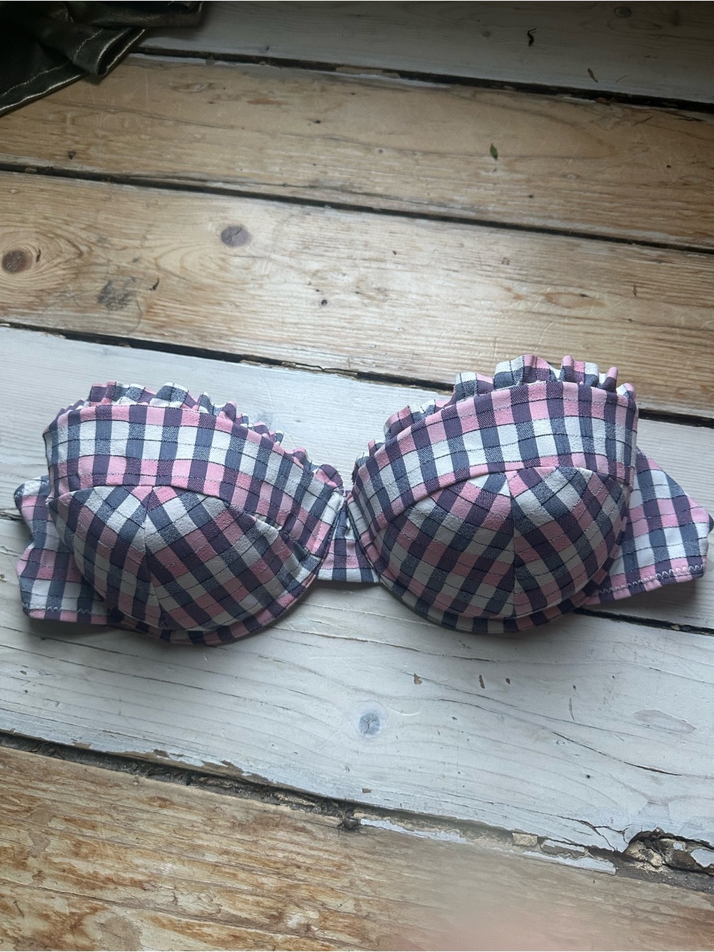 Top Shop Pink and Blue Gingham Strapless Bikini Top Cottagecore